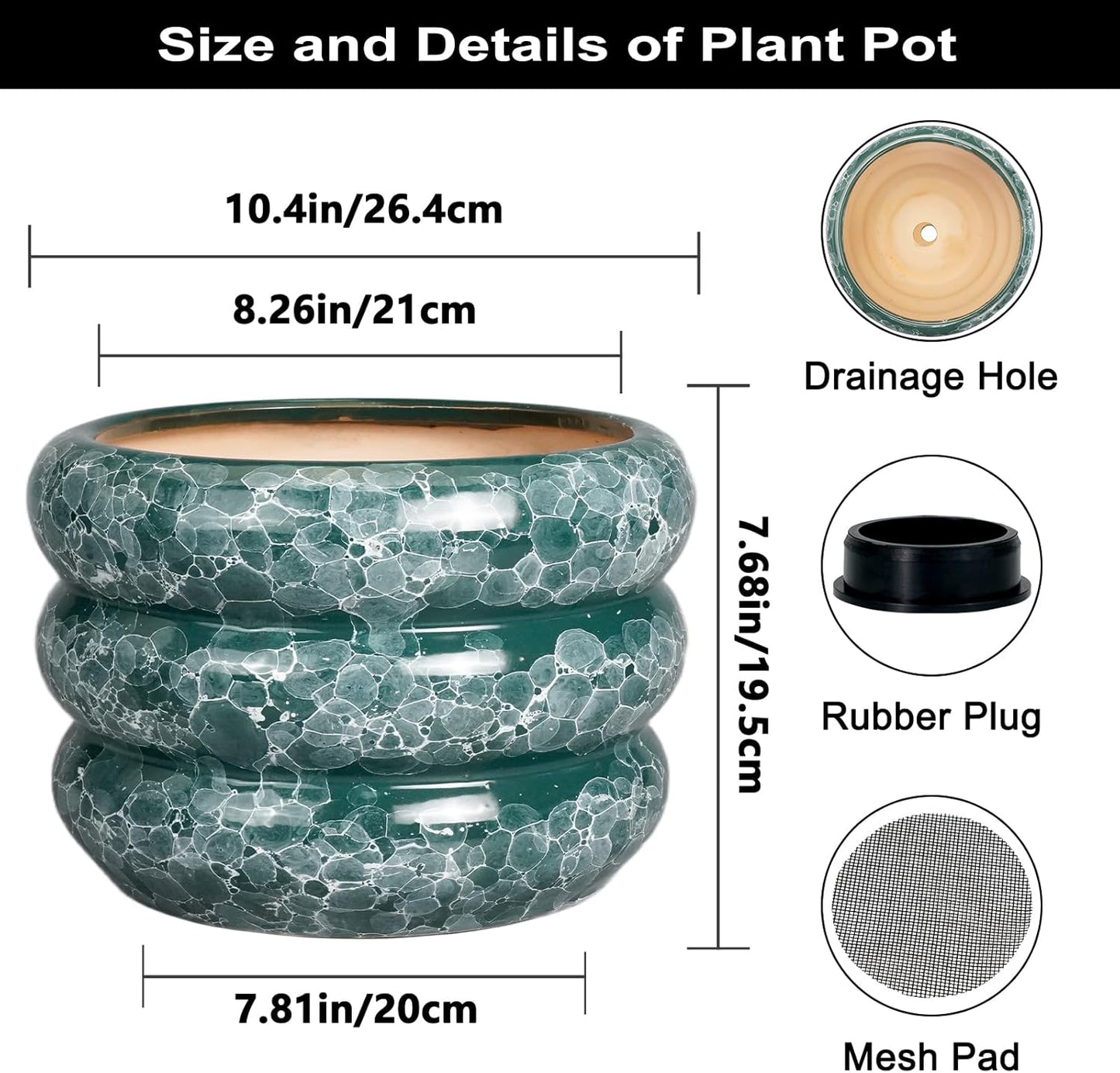 SQOWL Ceramic Planter for Indoor Plants - 10 Inch Plant Pot Indoor with Drainage Hole Large Pot for Plants Outdoor Flower Pot for Patio Decorations Outdoor Green
