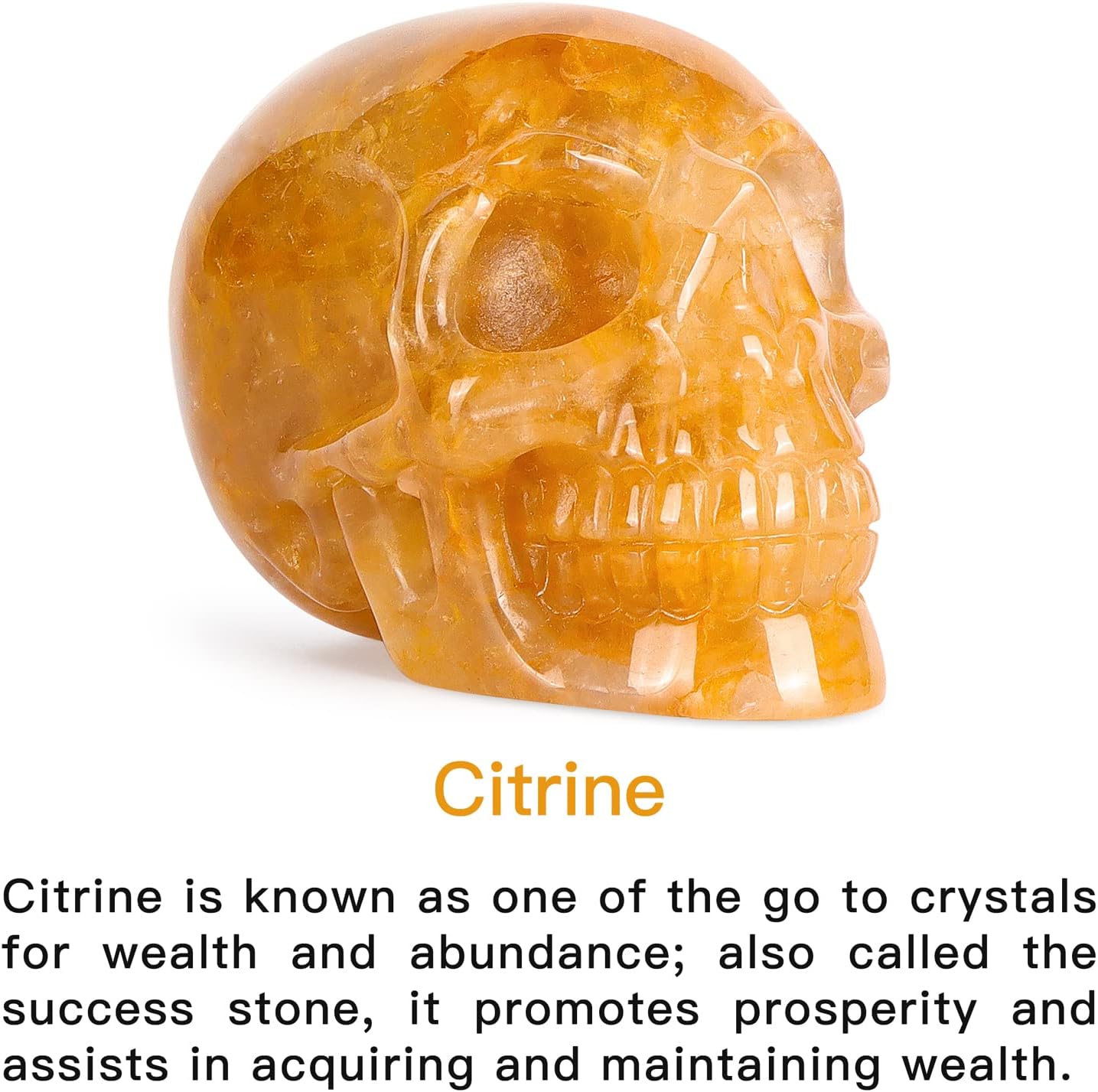 3.0" Citrine Crystal Skull Figurine Healing Stones Carved Sugar Skull Head Sculpture Decor Day of The Dead Statue Ornaments Decorations