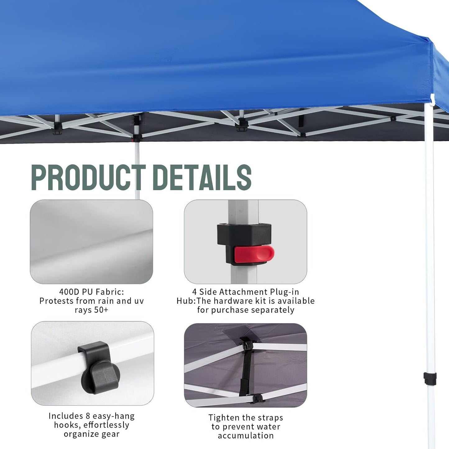 CROWN SHADES 10x20 Pop Up Canopy Tent - Commercial Canopy Tent with 400D Strength Oxford Fabric, Hexagonal Leg, 4 Upgraded Weights - Great for Trade Shows, Events,Parties & Commercial Use, Blue