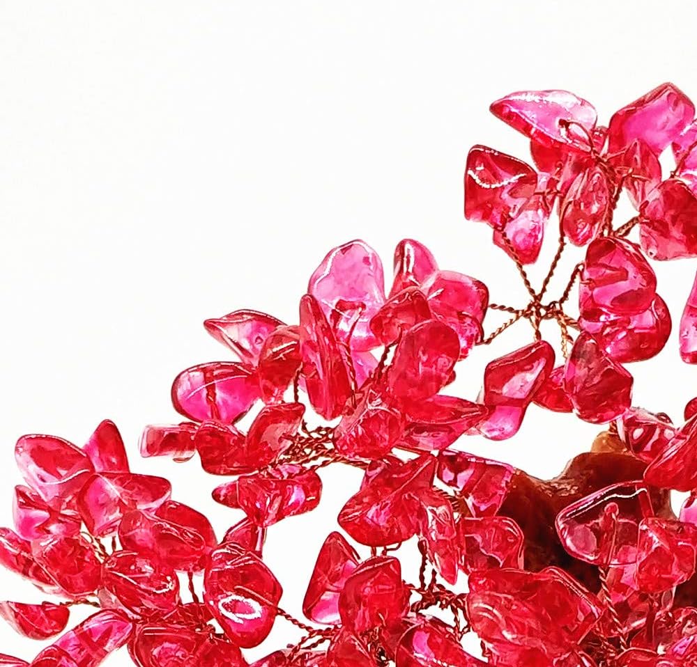7 Inch Quartz Crystal Money Tree Bonsai Feng Shui Gem Decoration for Wealth and Luck (Red)