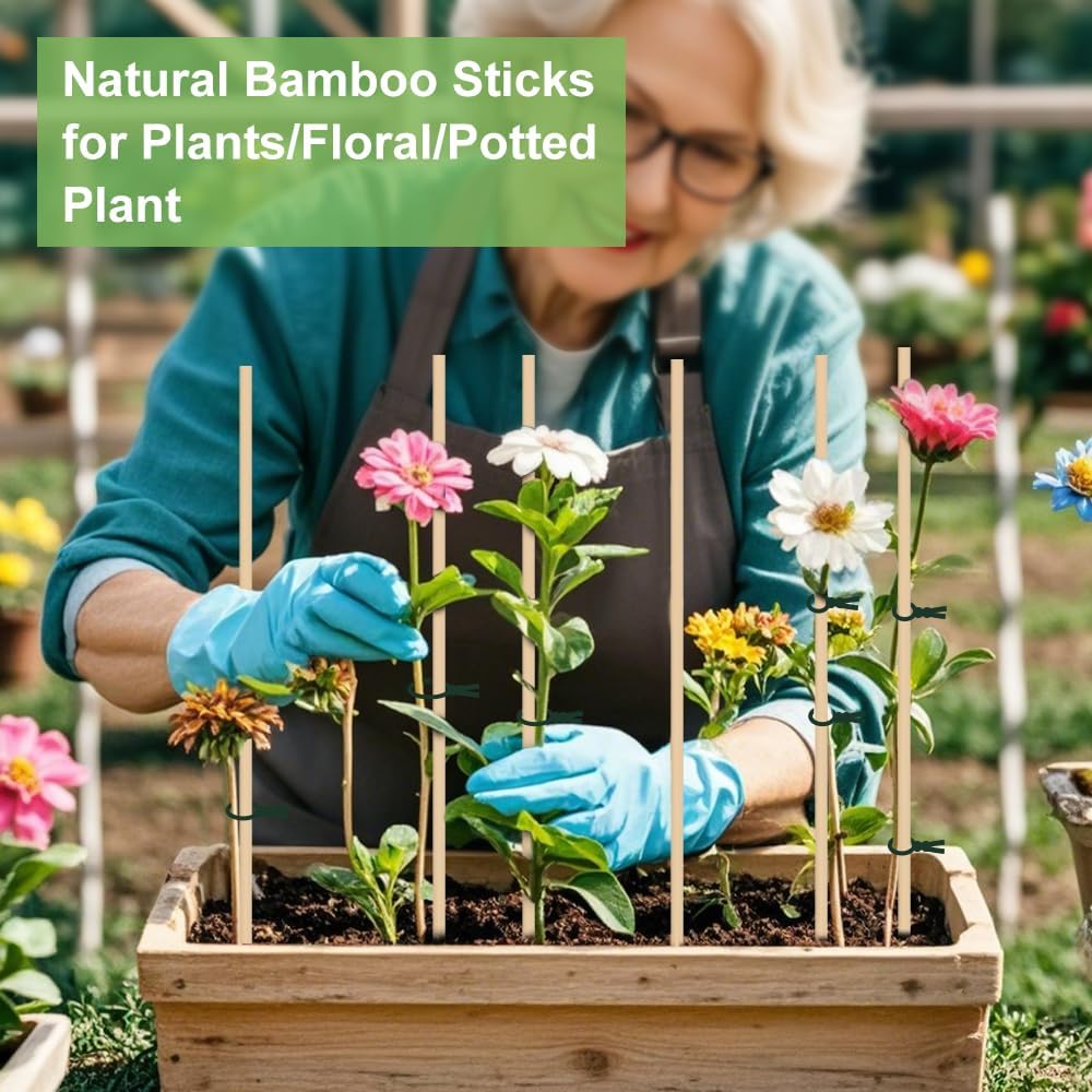 120 PCS Bamboo Plant Stakes 18 Inch, Wood Plant Support for Gardening for Potted Floral Plant, Indoor Wooden Sign Posting Garden Stick, Crafts Sticks with 120 PCS Wires(4")