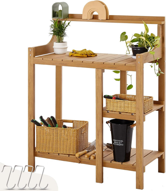LMP Potting Bench, HDPS Potting Bench Table, 50’’x17.5x37.5' (LxWxH) All Weather Potting Table Work Station for Outside Gardening, Like Teak Wood