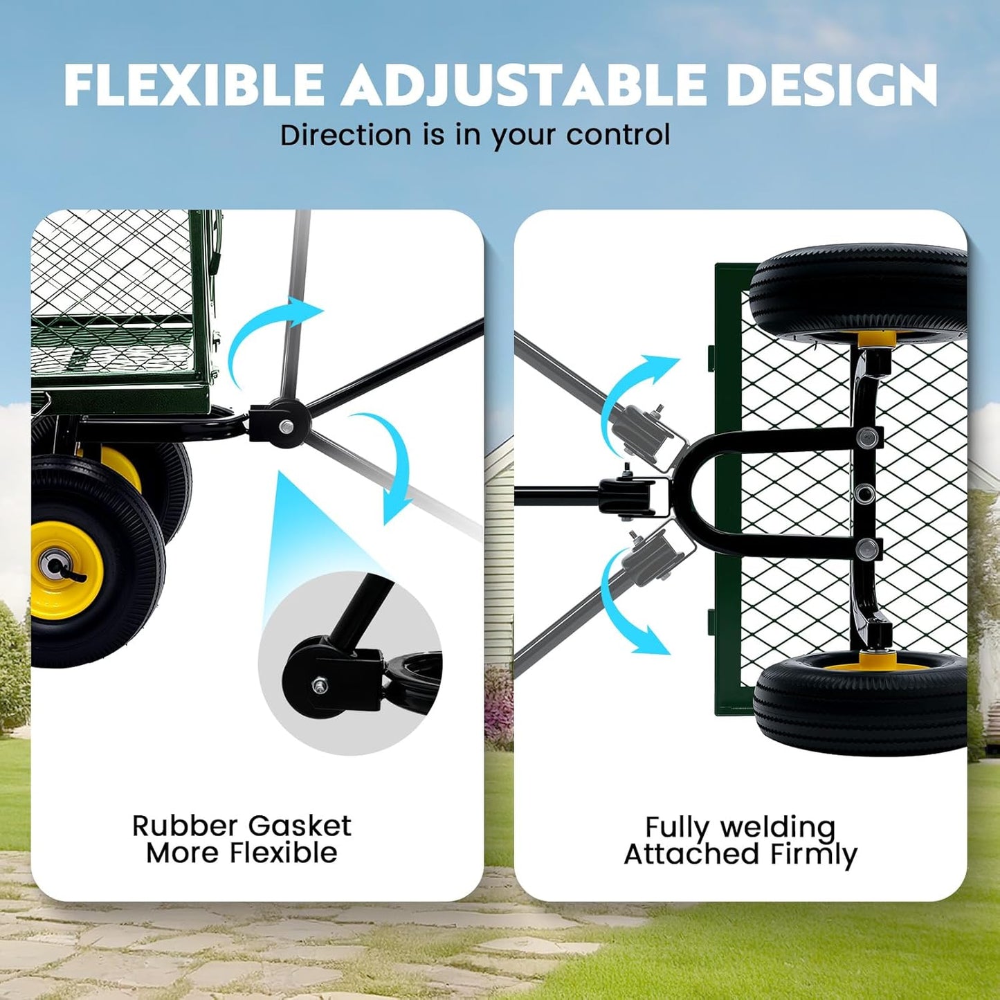 Steel Garden Cart, 2-in-1 Heavy Duty Utility Wagon 900 LBS Capacity Carts with Removable Mesh Sides to Convert into Flatbed, 240° U-Turn 10" Pneumatic Tires Garden Wagon for Lawn Camping Farm Yard