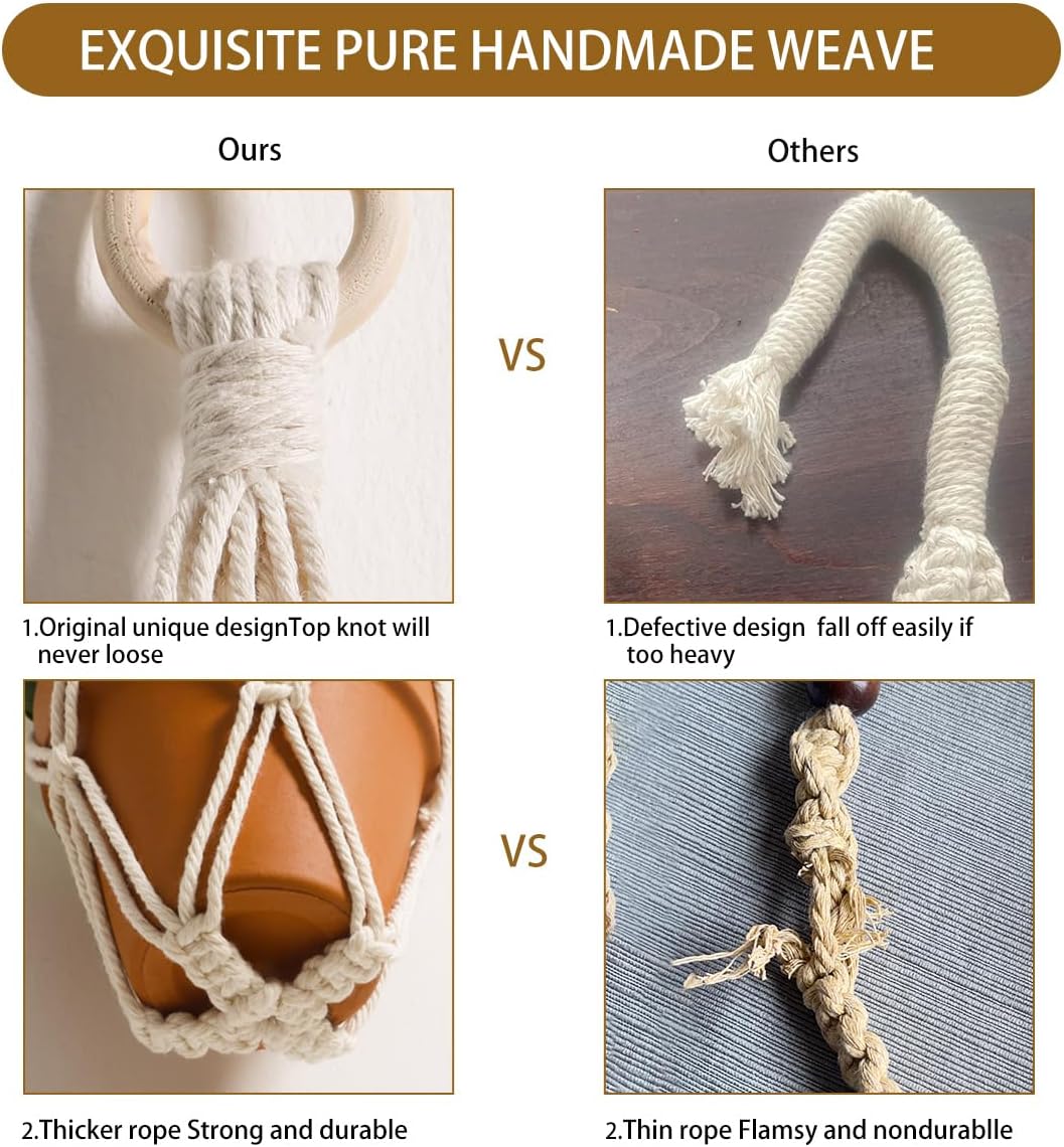 Artilady Plant Hanger Indoor Macrame Hanging Planters for Plants Holder Boho White Basket No Tassels Farmhouse Rustic Window Wall Decor