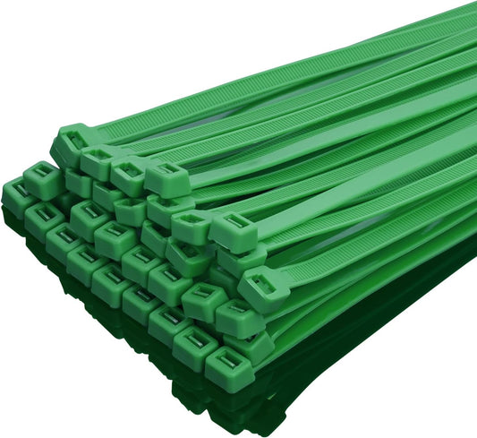 XINGO 10 Inch Green Zip Ties Heavy Duty 100 Pack, 120 LBS Tensile Strength, Premium Nylon Cable Wire Ties, Self-locking Plastic Ties for Indoor and Outdoor Use