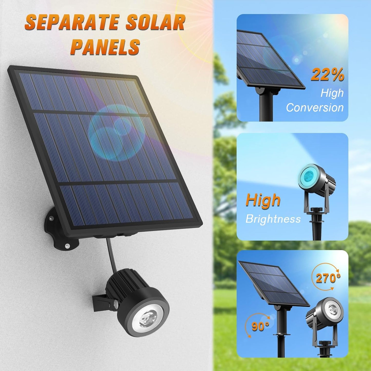 APONUO Solar Spot Lights - Outdoor 6-in-1 Landscape Lights, Dusk to Dawn Solar Uplights, IP65 Waterproof, 9.8ft Cable for Yard, Pathway, Garden, Tree Decoration (Multicolor)