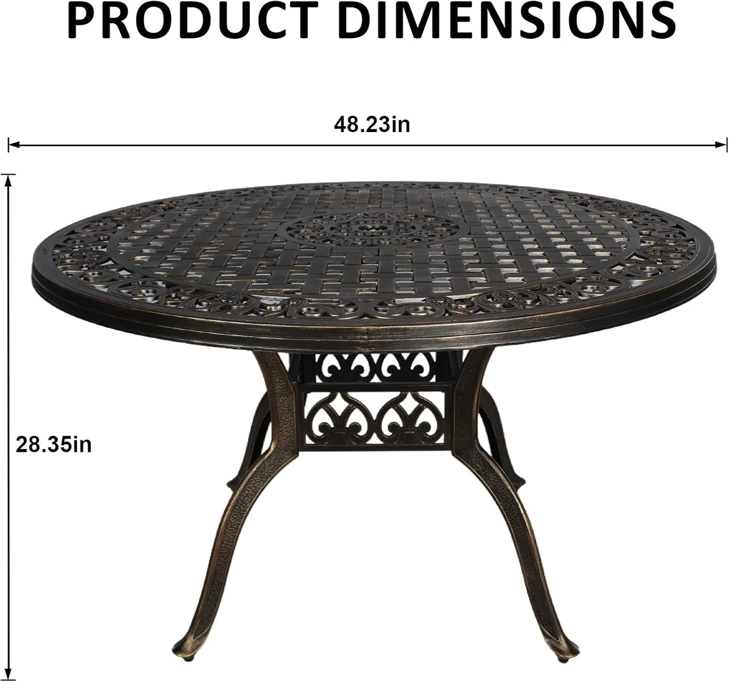 5 Piece Modern Outdoor Dining Set for 4, Bronze Aluminum Patio Table and Chairs, 48" Round Table with Umbrella Hole, Weather Resistant