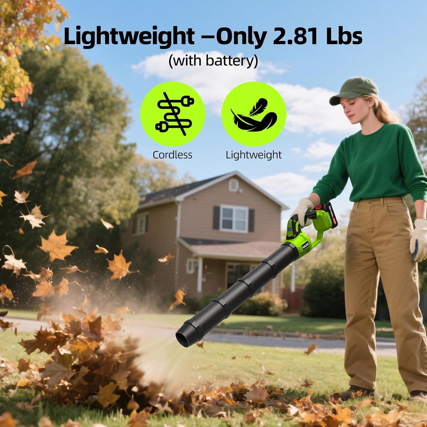 VASG Leaf Blower Cordless, 3 x 21V Batteries & Fast Charger Set, Variable Speed Mode, Lightweight Handheld Electric Leaf Blower for Lawn Care, Yard, Garden, Patio & Outdoor Cleanup