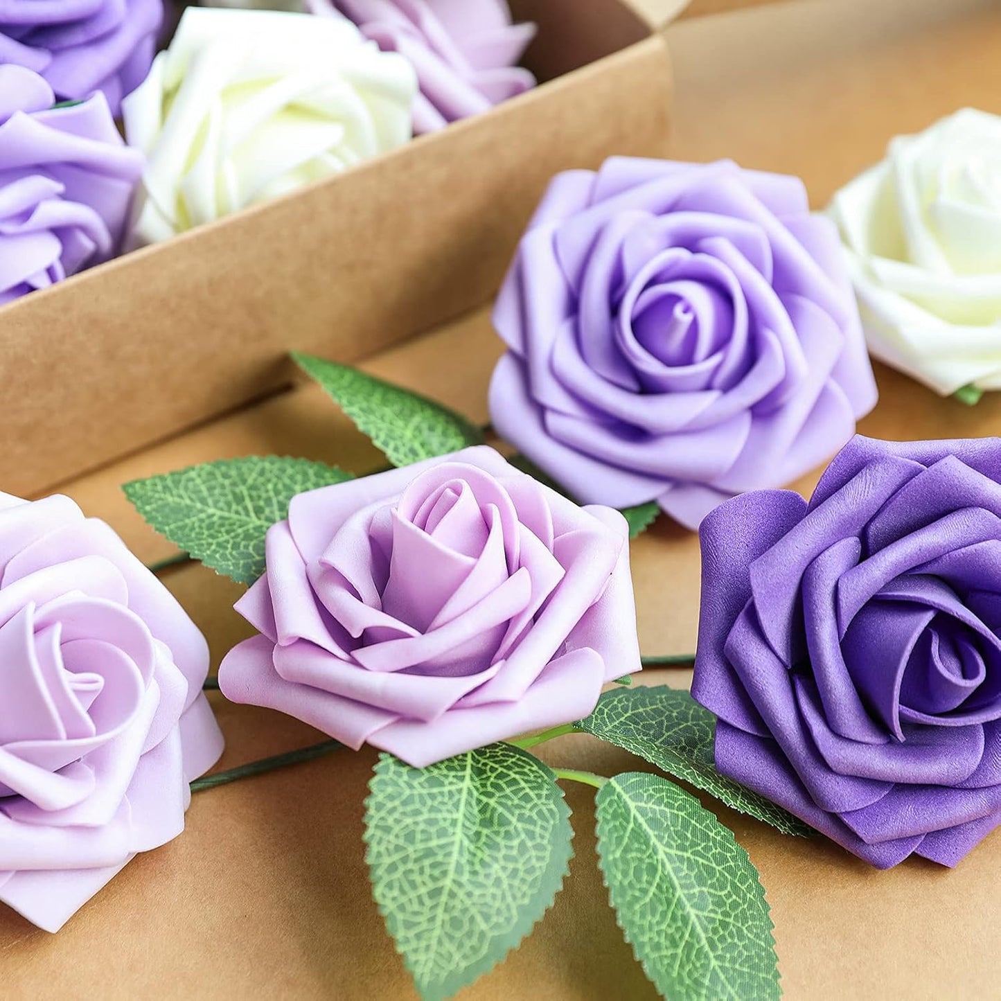 AmyHomie Artificial Flower Seriesc Purple Rose 25pcs Real Looking Fake Roses w/Stem for DIY Wedding Bouquets Centerpieces Arrangements Party Baby Shower Home Decorations