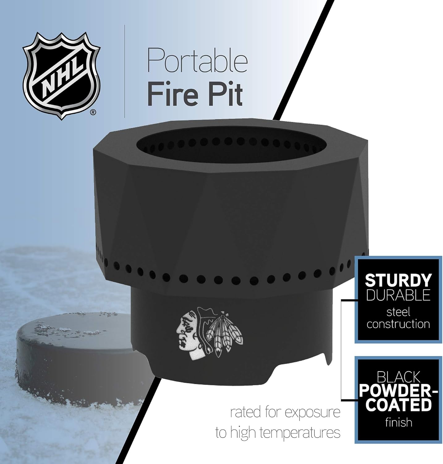 Blue Sky Outdoor Living NHL Columbus Blue Jackets Ridge Portable Steel Smokeless Fire Pit with Carrying Bag, Firewood and/or Wood Pellet Burning