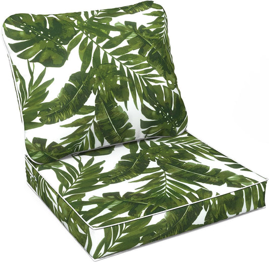 LVTXIII Outdoor Deep Seat Cushion Patio Seat and Back Cushion Set Seasonal Chair Cushion for Dining Arm Chairs, Wicker Chairs and Garden Furniture Decoration, 22"x22"x4", Palms Green