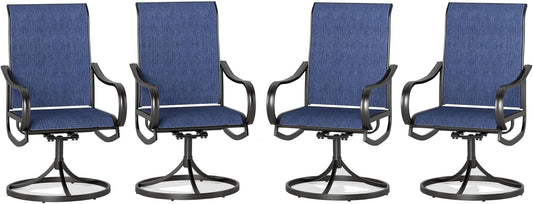 PHI VILLA Patio Swivel Dining Chairs Set of 4, All Weather Outdoor Chair with Textilene Mesh Fabric & Black Metal Frame for Outdoor Lawn Garden Poolside (Blue)