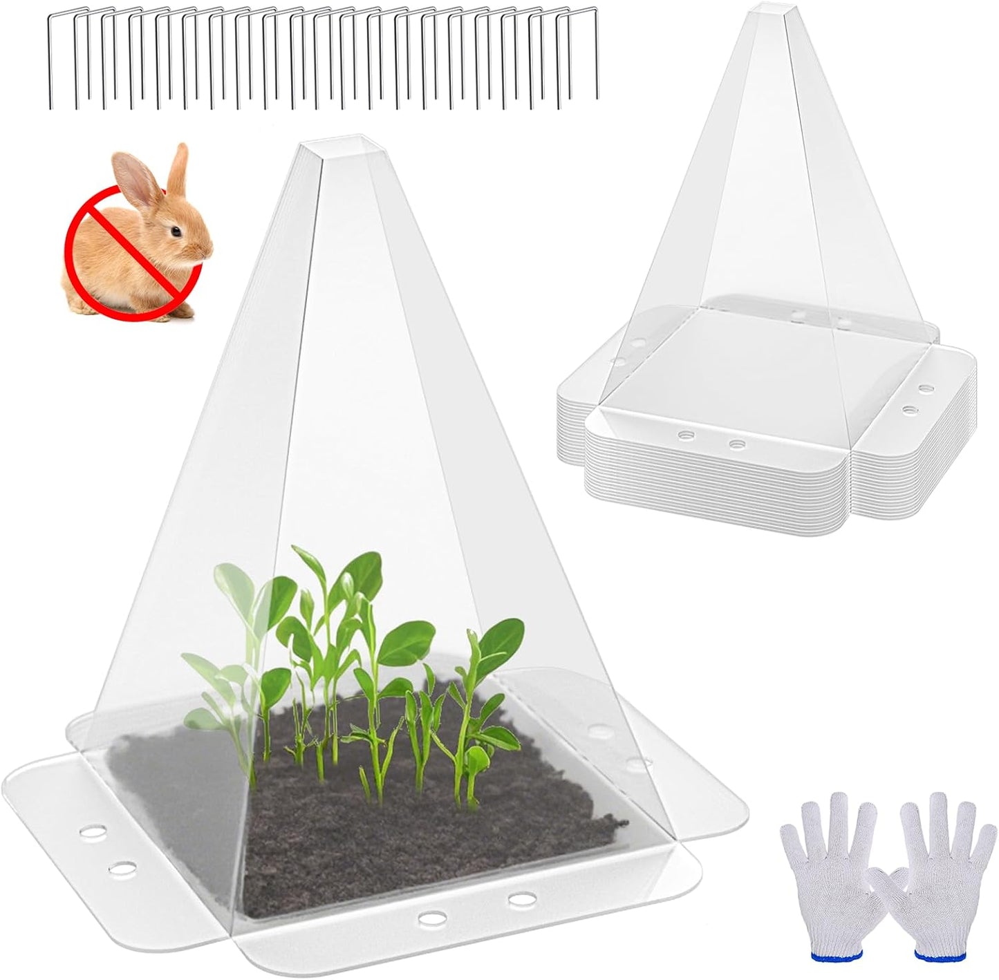 60 Pack Garden Cloches for Plants - Clear Reusable Plastic Seedling Covers with 120 Metal Stakes - Mini Greenhouse Plant Bell Covers for Frost, Sun, Pests Protection(7.8" x 11")
