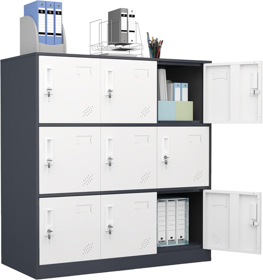 9 Door Metal Storage Locker for Employee,School,Office,Gym,Garage,Locker Cabinet with Lock and Card Slot (9 Door, Grey)