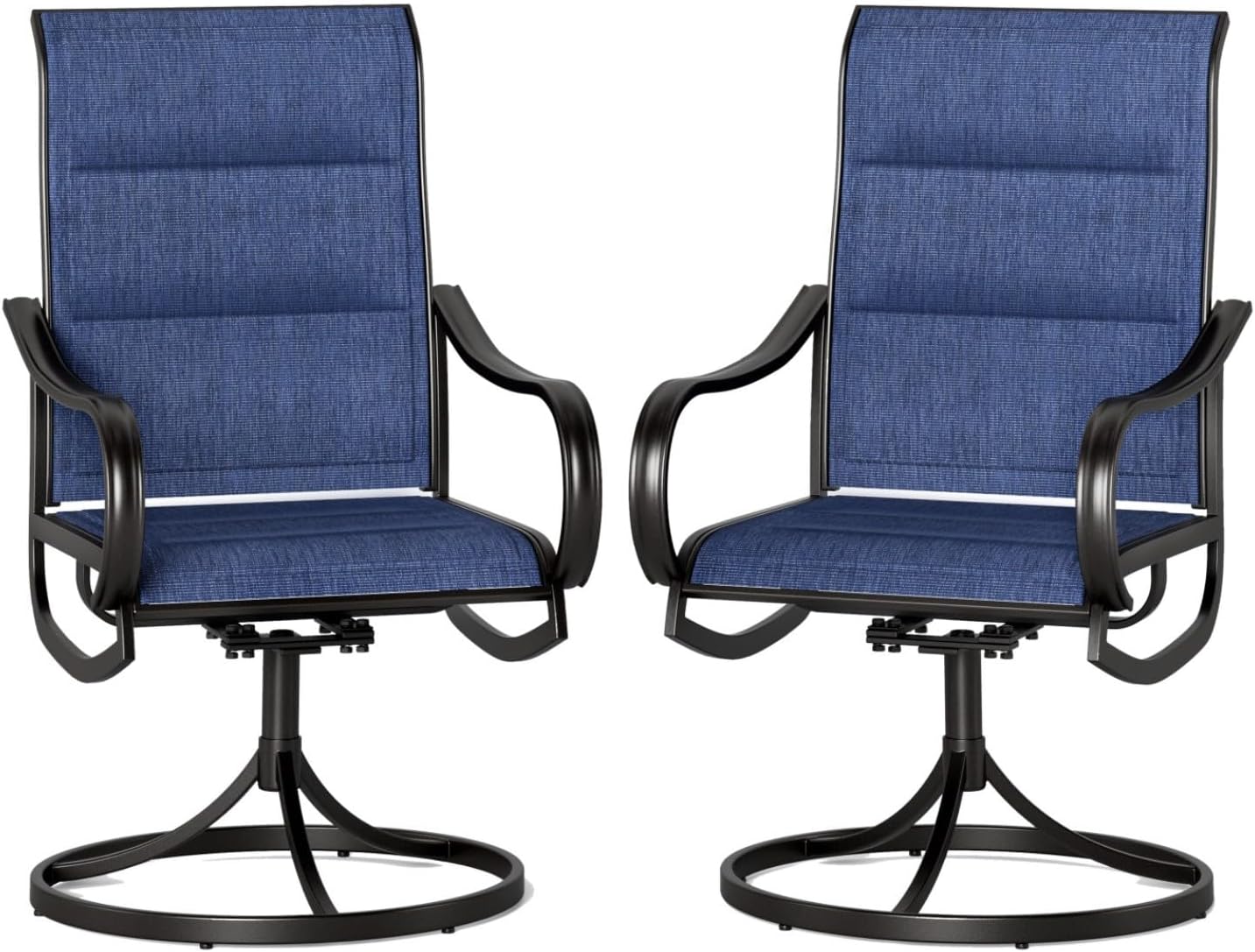 PHI VILLA Patio Swivel Dining Chairs Set of 2, All Weather Outdoor Chair with Padded Textilene & Black Metal Frame for Outdoor Lawn Garden Pooside (Blue)