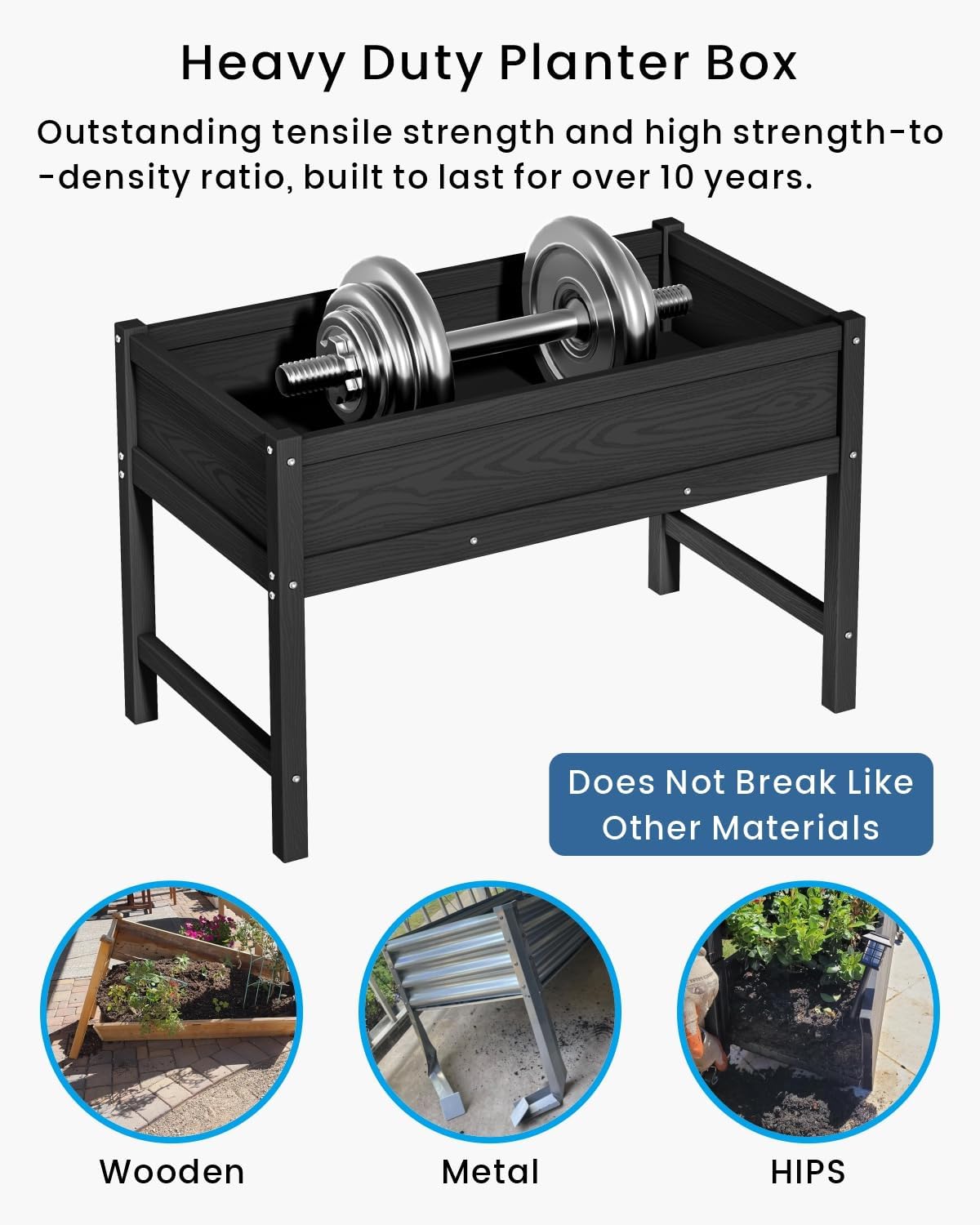 HDPE Raised Garden Bed with Legs, Outdoor Weather-Resistant Elevated Planter Box Stand for Seeds, Herbs, Flowers, Vegetables (Black)