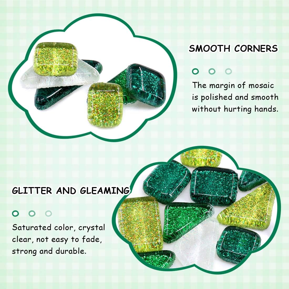 Swpeet Mixed Colors Shine Crystal Series Mosaic Tiles Assortment Kit, Square and Triangle Glitter Crystal Tiles Perfect for Home Decoration Crafts