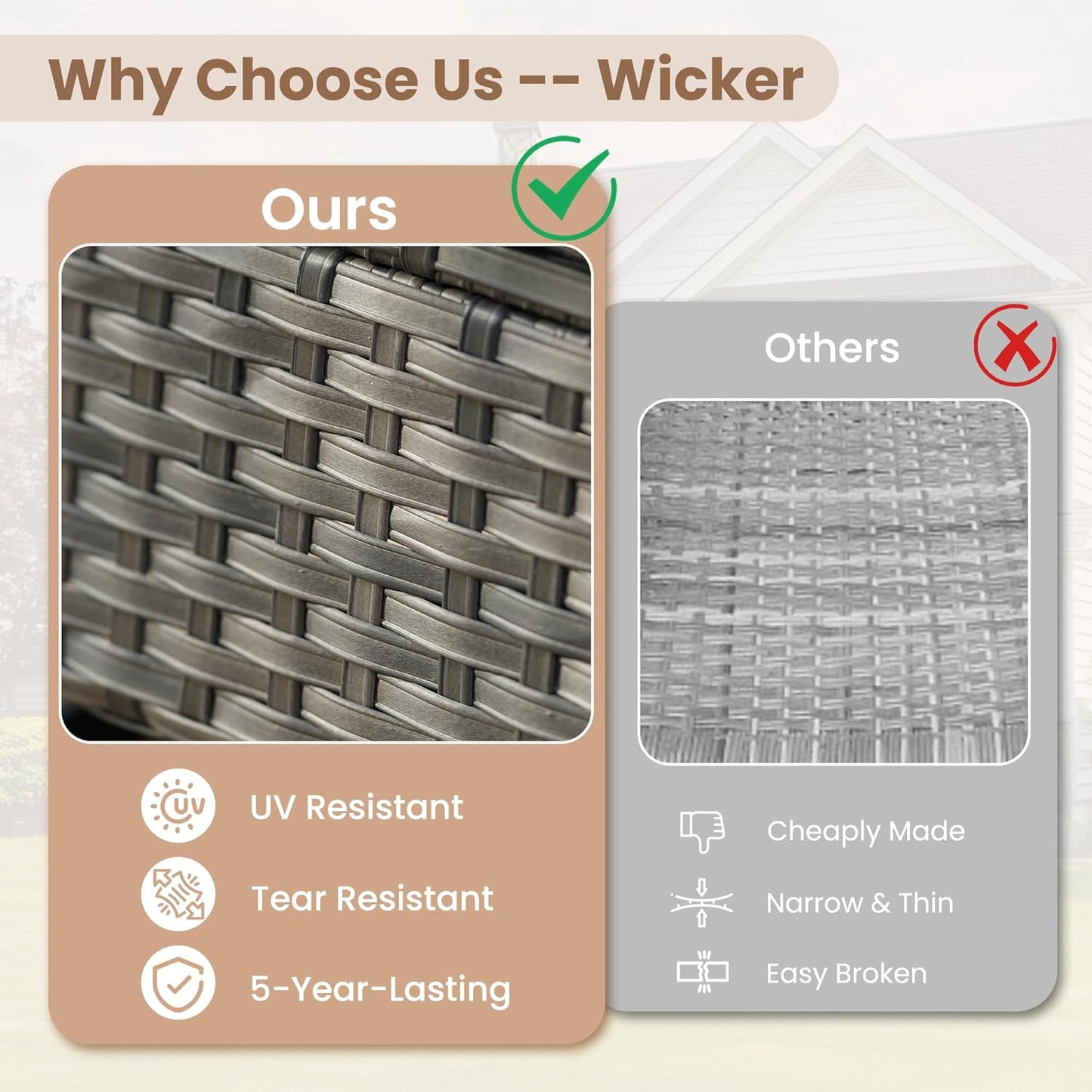 HOOOWOOO Patio Furniture Set,7 Pieces Outdoor Conversation Set,All Weather Wicker Loveseat Sofa Set with High Back Swivel Rocking Chairs Tables,Light Gray