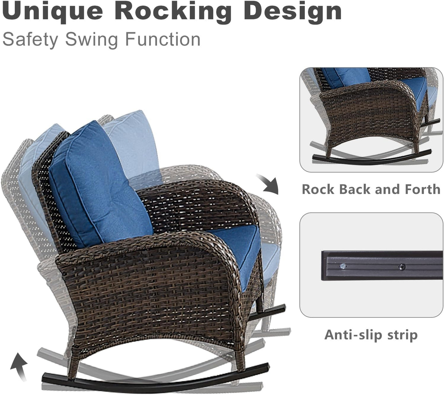 HUMMUH 5-Piece Outdoor Patio Furniture PE Wicker Patio Conversation Set,All-Weather Outdoor Rocking Chairs with Patio Couch Tables for Backyard,Poolside,Deck