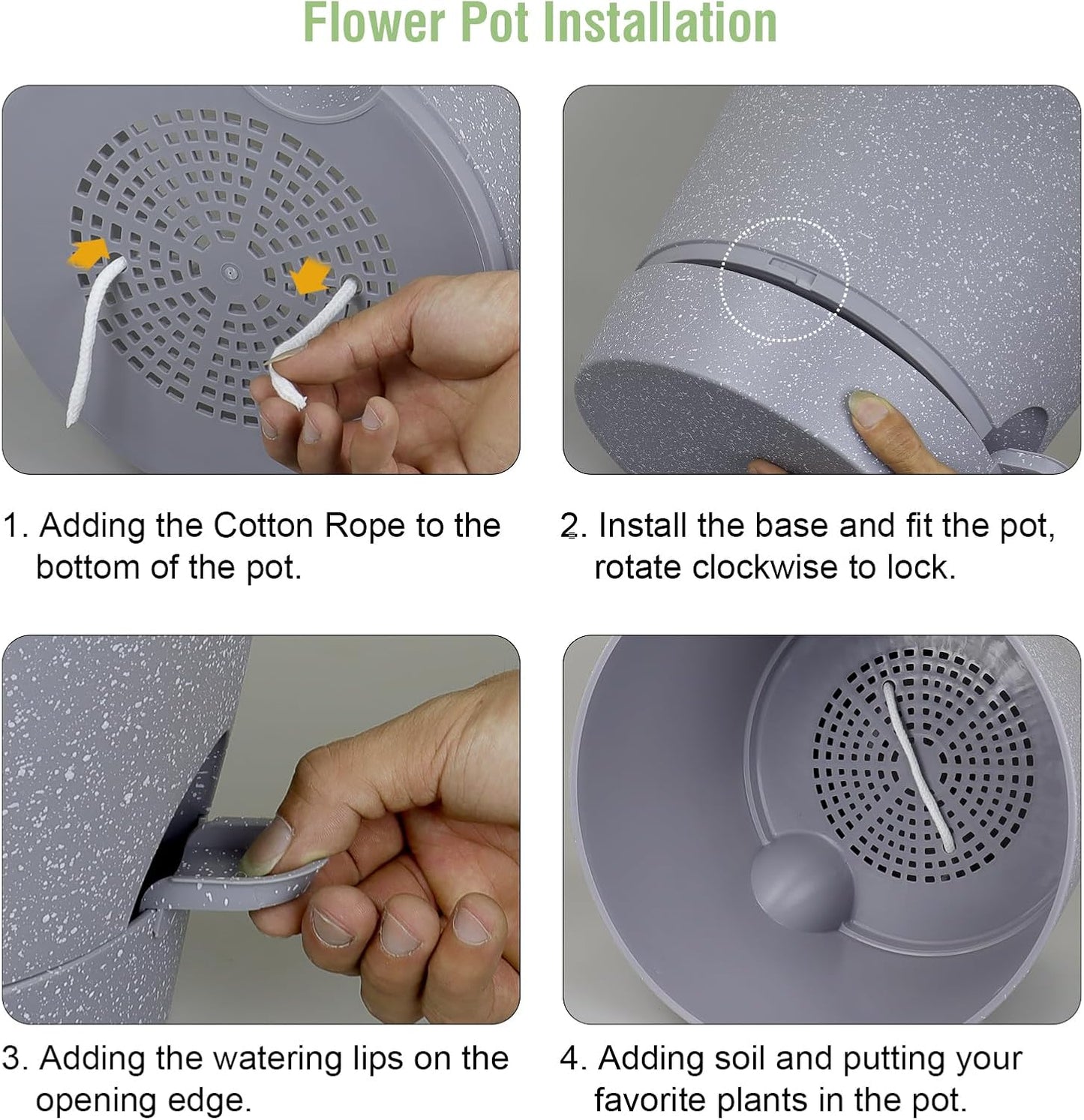 12 inch Large Self Watering Pots for Indoor Outdoor Plants, Plant Pots with Mesh Drainage Holes for Garden House Plants, Plastic Planters with Reservoir for Flower, Speckled Grey