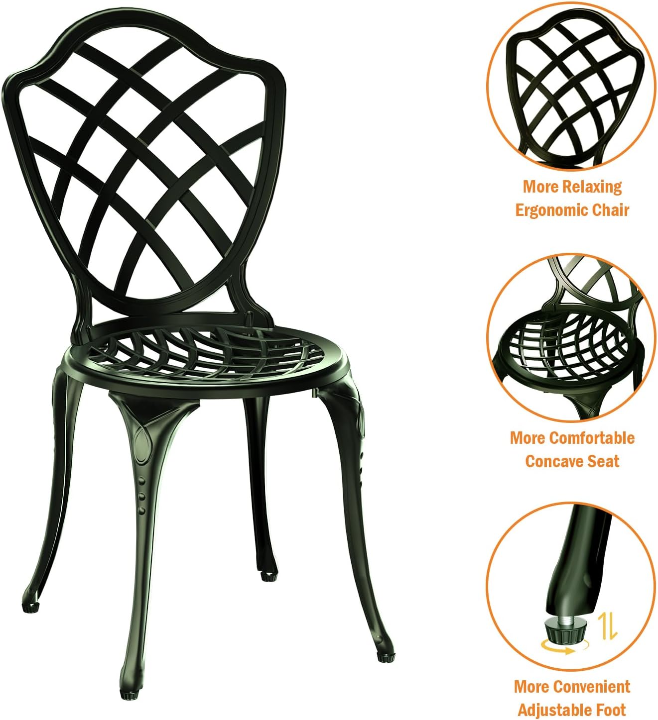 3 Piece Patio Bistro Set, Outdoor Bistro Table and Chairs Set of 2 w/Umbrella Hole, Rust-Resistant Cast Aluminum Bistro Set for Garden/Balcony/Backyard, Green