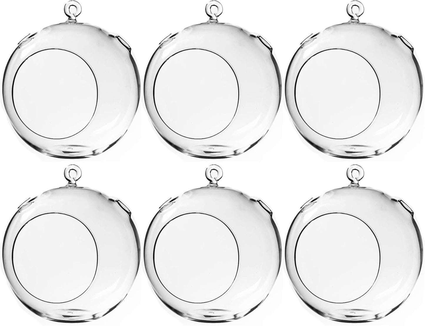 WGV Hanging Terrarium Globe, Width 7", Height 8", DIY Air Succulent Planter, Clear Glass Vase Orb with Flat Bottom, Candle Holder Outdoor Garden Decor, 6 Pieces
