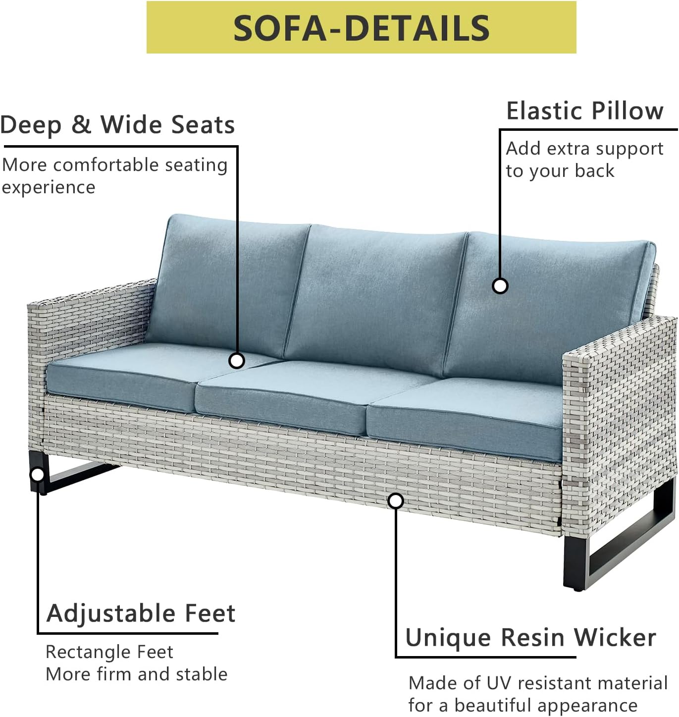 HUMMUH 5 Piece Patio Furniture All Weather Wicker Outdoor Sectional Sofa,High Back Patio Chairs,Coffee Table and Ottomans Set for Porch,Garden,Backyard