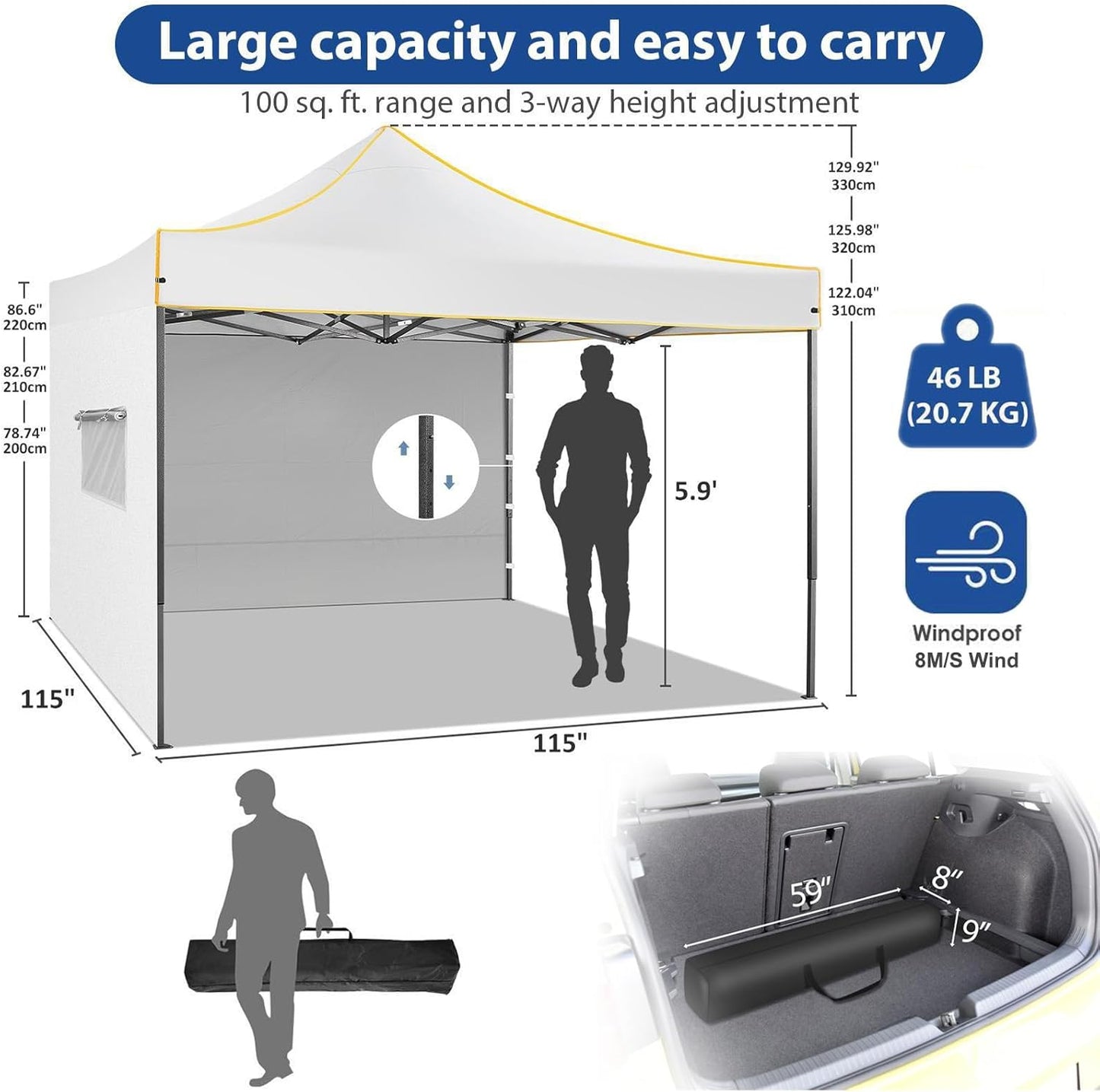 COBIZI 10x10 Heavy Duty Pop up Canopy Tent with 4 Removable Sidewalls, Ez Pop up Canopy with Portable Bag, Commercial Gazebo Waterproof Sunshade for All Weather Party Camp Stall Patio