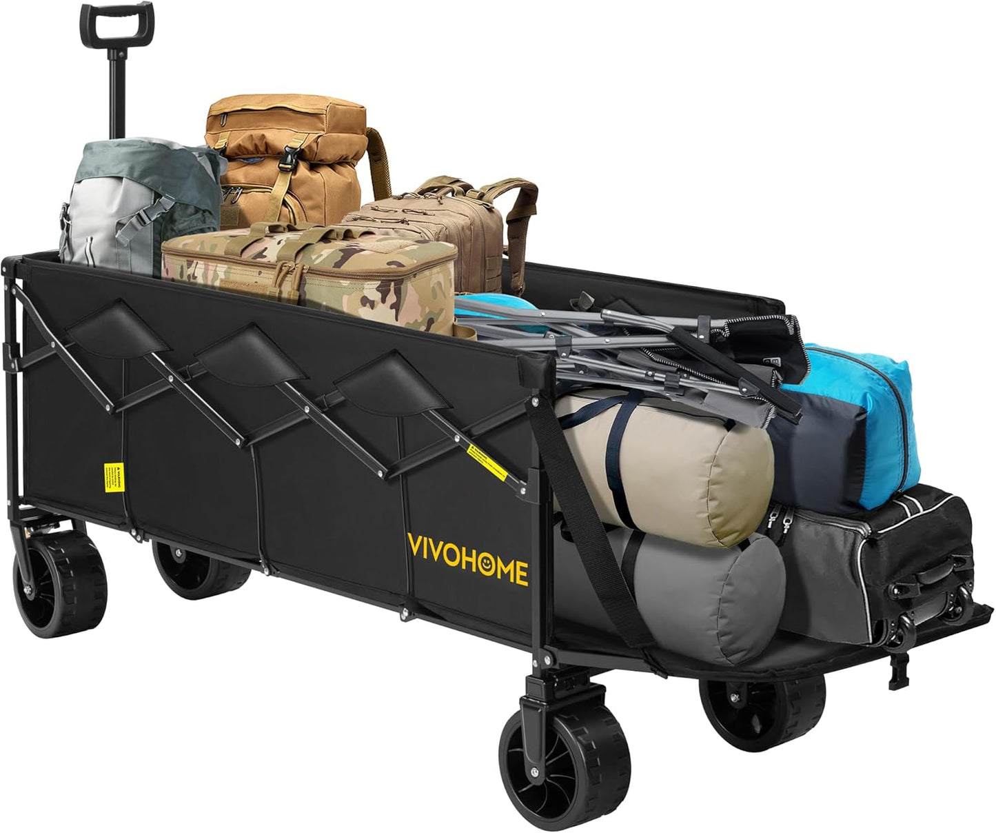 VIVOHOME 48''L Extended Collapsible Wagon Cart with 440lbs Weight Capacity, Heavy Duty 350L Folding Utility Garden Cart with Extended Tailgate and Big All-Terrain Beach Wheels