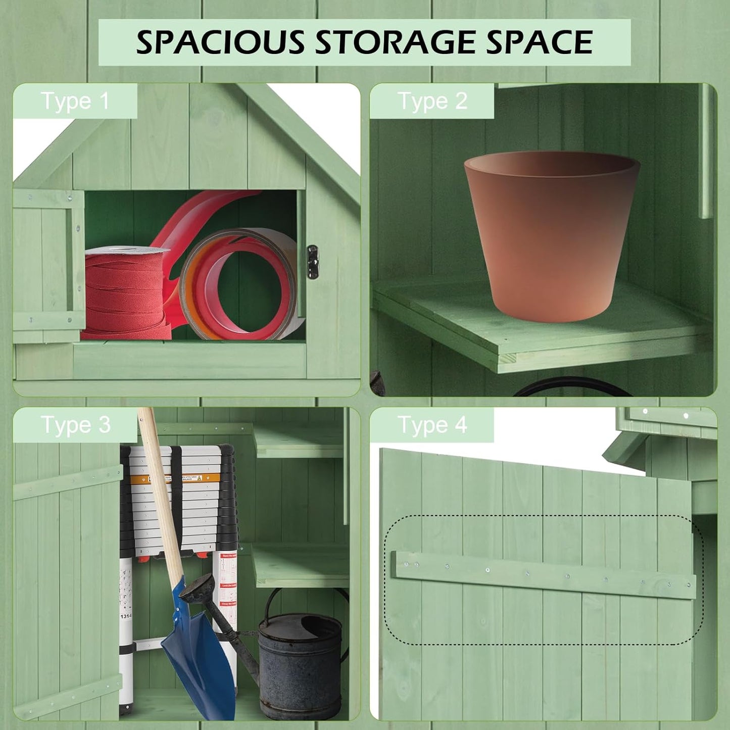 Outvita Outdoor Storage Cabinet, 70in Wooden Vertical Garden Tools Shed, Patio Storage Organizer with Latch & Waterproof Roof for Yard Deck Lawn Farmland Equipment(Green)