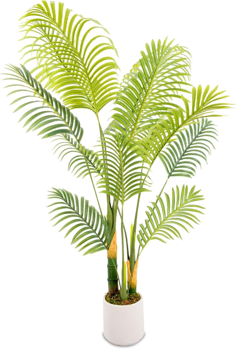 Artificial Fake Palm Tree 5FT 1Pack with White Planter & Free Moss, UV Resistant Artificial Palm Tree for Outdoors, Fake Plants for Poolside Home Room Decor, Faux Plants Outdoor Decor