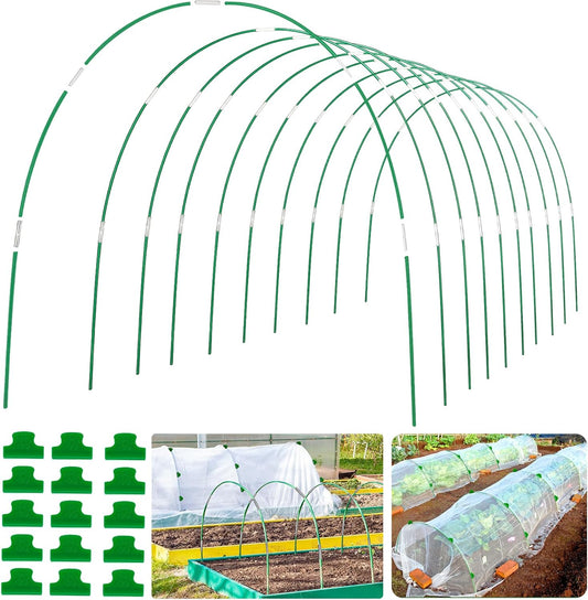 60Pcs Greenhouse Hoops Grow Tunnel Wide, 8FT Rust-Free Fiberglass Support Garden Hoops Kit for Raised Beds Plant Cloth Row Cover Netting-DIY Plant Support Garden Hoop for Netting-40Pcs Clips