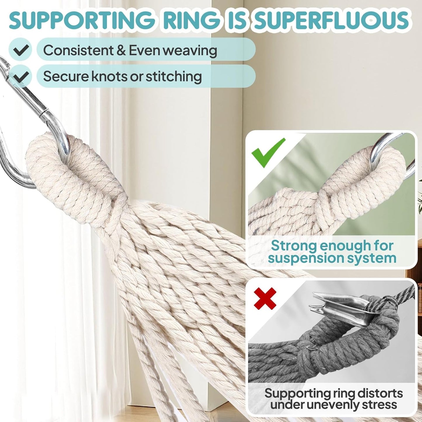 Anyoo Garden Cotton Hammock Comfortable Fabric Hammock with Spreader Bar Sturdy Hammocks Up to 450lbs Portable Lightweight Hammocks with Travel Bag for Camping Outdoor/Indoor Patio Backyard