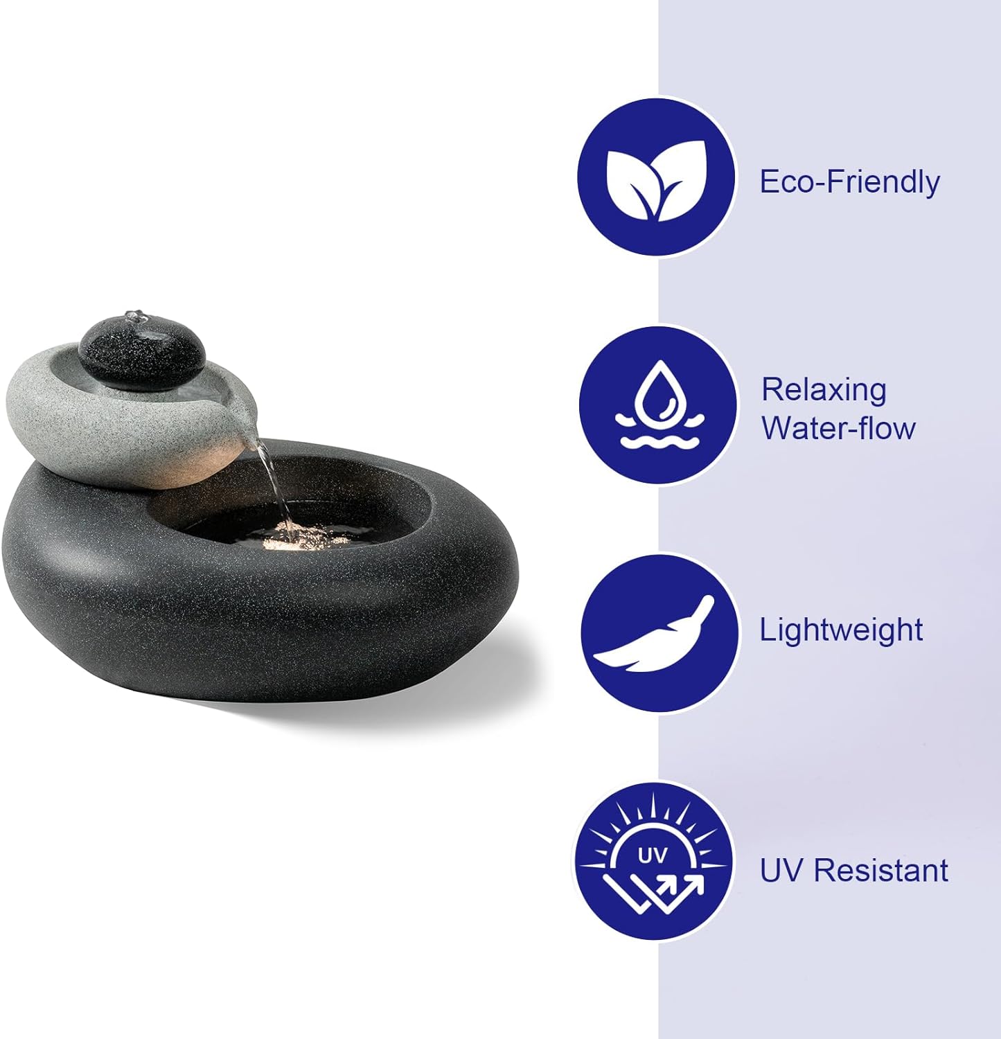 13.39" H Outdoor Water Fountain Made with Eco-Friendly Recyclable Materials, Polyethylene Rock Waterfall Outdoor Fountain, Garden Decor with LED Light & Pump for Patio, Backyard (13.39")