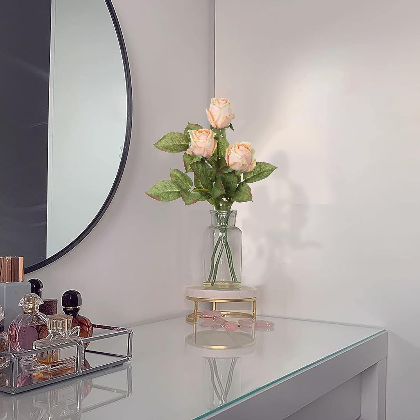 Artificial Realistic Roses Peach Flowers 24" Real Touch Silk Roses Bouquet Long Stems Rose Fake Roses Decor for Home Party Wedding Table Centerpieces Roses Realistic - 5 Pcs