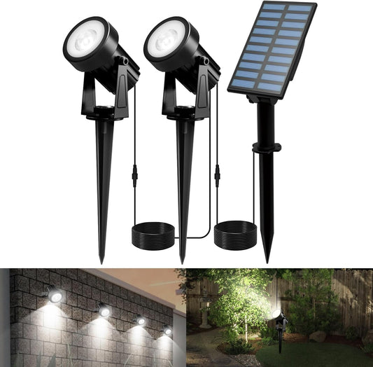 T-SUNUS Halloween Solar Spot Lights Outdoor IP65 Waterproof White 6000K 2-in-1 Landscape Spotlights, 9.8ft Cable Separate Panel Auto Dusk to Dawn for Christmas Flag Yard Garden Driveway Pathway Garage