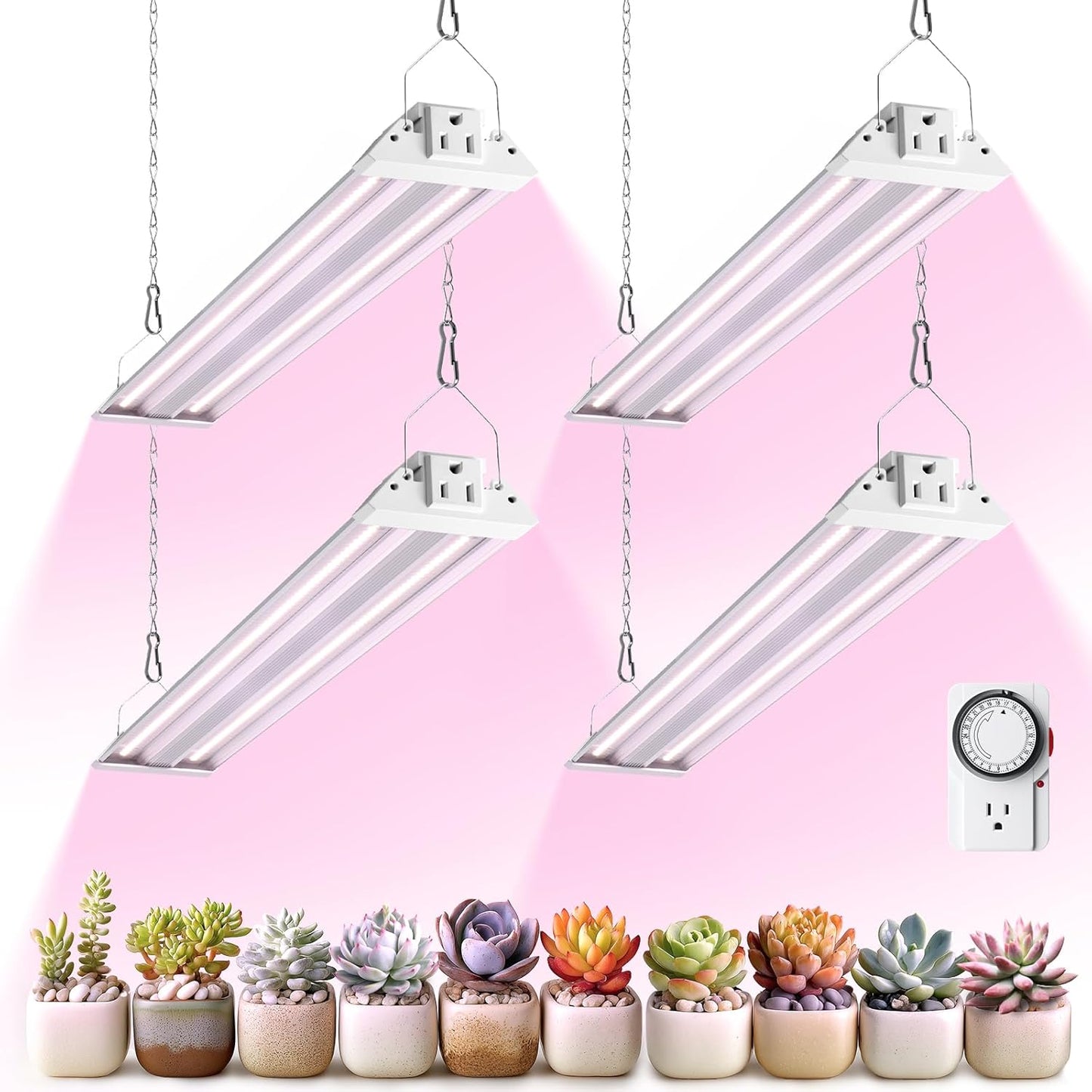 Barrina TX36 2FT Grow Lights for Seed Starting, 144W(4 x 36W, 800W Equivalent), High PPFD, Full Spectrum, Mechanical Timer, Grow Light for Indoor Plants with On/Off Switch, Linkable, 4 Packs