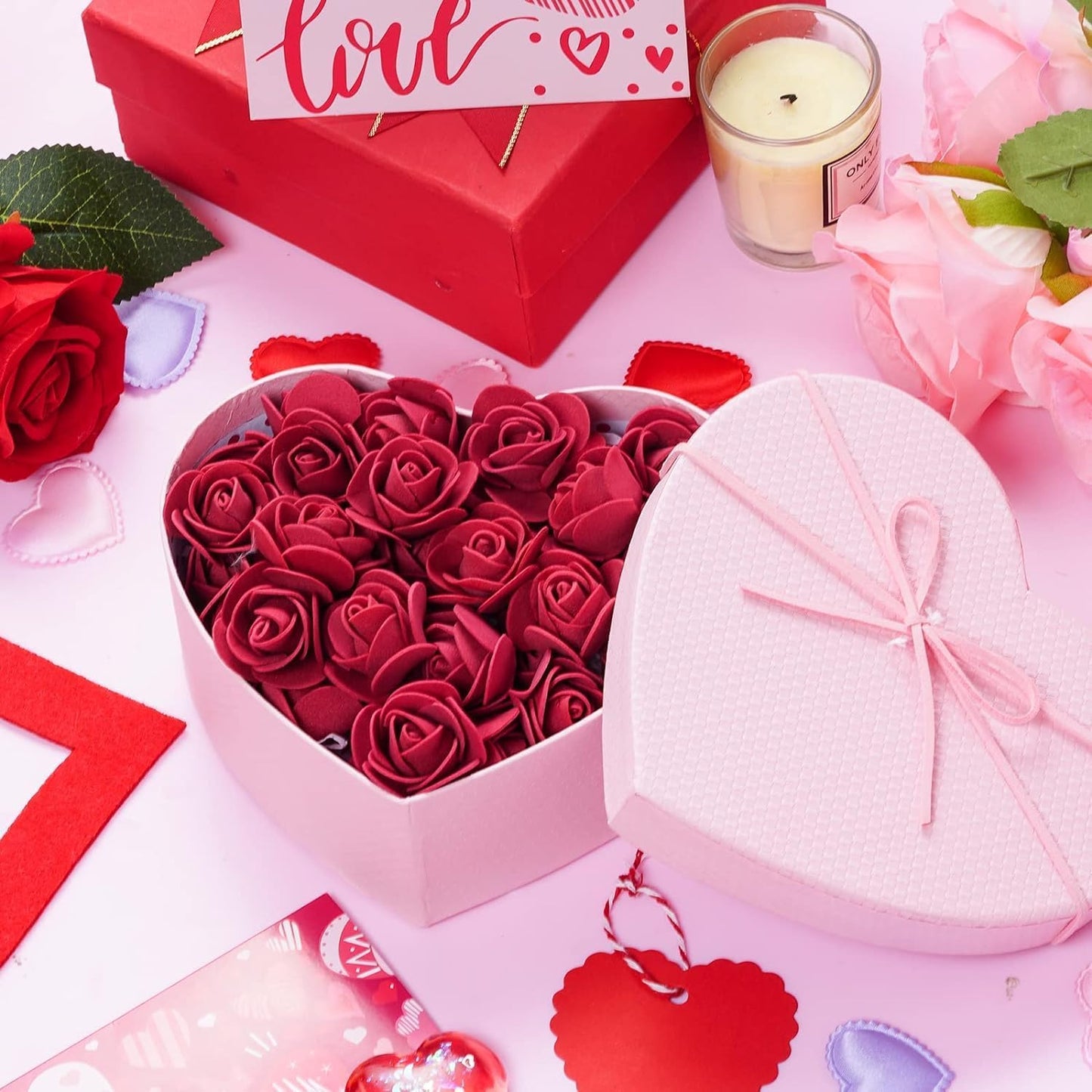 Mini Fake Rose Flower Heads 144pcs Mini Artificial Foam Roses DIY Wedding Flowers Accessories Make Bridal Hair Clips Headbands Dress (Bottom add Gauze) for Valentines Day,Wedding,Bridal (Burgundy)