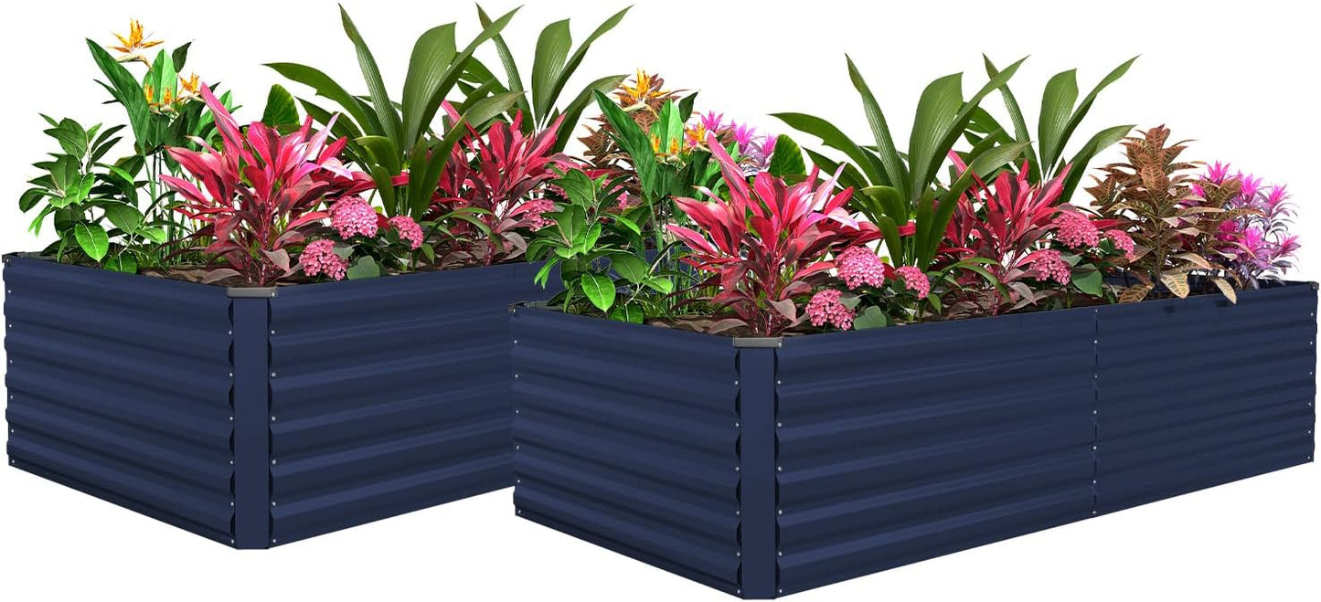 FOOWIN 2pcs 8x4x2ft Galvanized Raised Garden Bed, Planter Raised Garden Boxes Outdoor, Large Metal Raised Beds for Gardening, Garden Bed for Vegetables, Flowers, Herb, Royal Blue