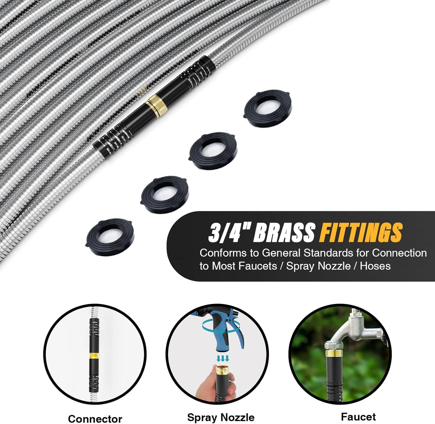 Lefree Garden Hose 50ft, Stainless Steel Garden Hose Metal, Flexible Water Hose with 10-Function Nozzle, Crush Resistant, Leak Proof, No Kinks Heavy Duty Hose for Yard, Outdoors, Rv