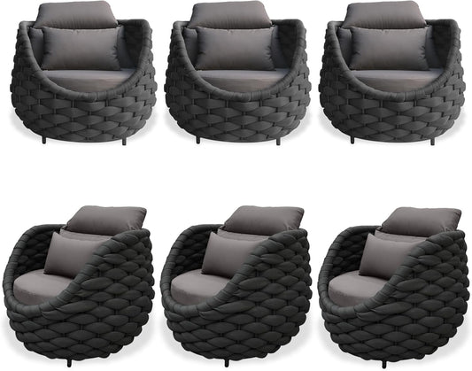 TWT 6 Pieces Patio Sofas All-Weather Rope Balcony Furniture with Cushions & Pillows, Patio Couch Outdoor Patio Furniture Set for Indoor, Balcony, Backyard, Poolside, Dark Grey