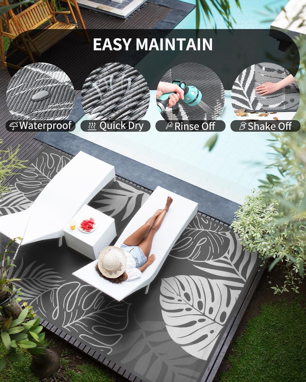 COCOER Tropical Outdoor Rug 9x12 Reversible-Waterproof Patio Rug-Quick Dry Outdoor Carpet-Outdoor Area Rugs Indoor Outdoor Rugs-Outside Rug Patio Decor for Porch Deck Balcony Backyard