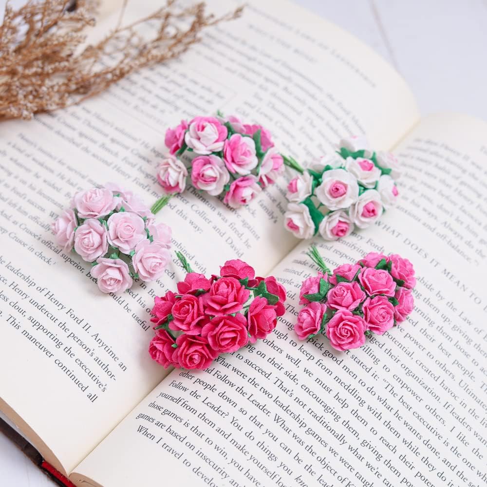Handmade Mini Mulberry Paper Roses 18 mm Mulberry Paper Flowers Scrapbooking Wedding DIY Craft 50 pcs (Pink Tone)