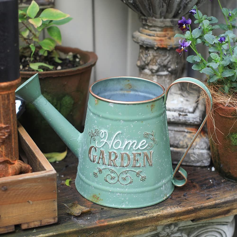 Cute Small Watering Can Indoor Plants Garden Metal Decorative Watering Cans for Outdoor Plants Bonsai Outdoor Garden Flower Decorative (Green, 1.5L, 50.7 Oz)