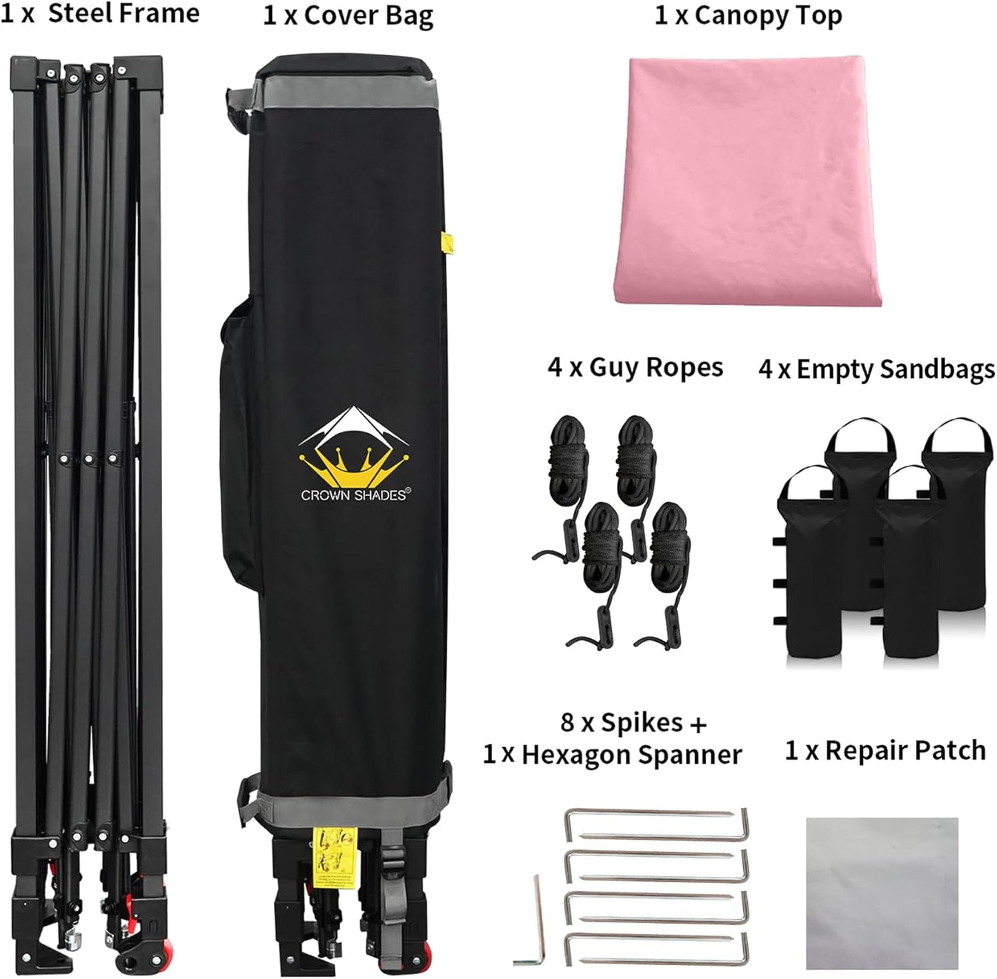 CROWN SHADES 10x10 Pop Up Canopy Tent - Patented Center Lock One Push Instant Outdoor Canopy Beach Tent with STO-N-Go Bag 8 Stakes & 4 Sand Bags，Pink