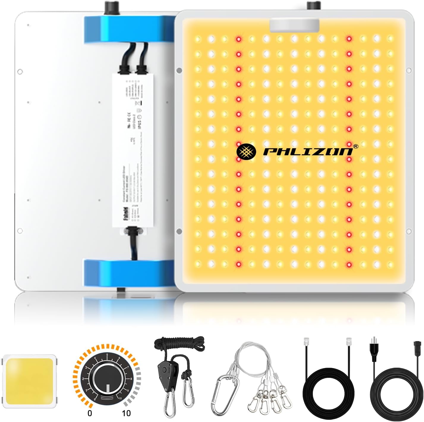 Phlizon PL1000 Dimmable Plant LED Grow Light Full Spectrum Grow Lamp for Indoor Plants Waterproof Zero Noise LED Growing Light