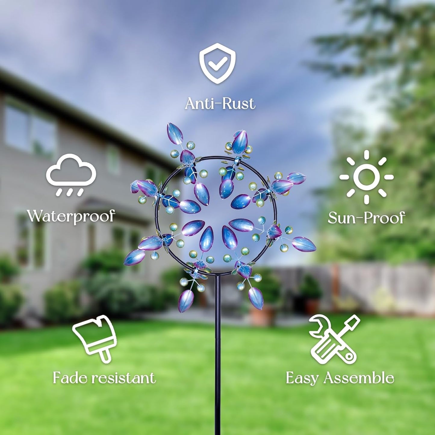 Large Wind Spinners Outdoor, Kinetic Metal Wind Spinners for Yard and Garden, Gift for Family or Friends(30'' H x 87'' H)