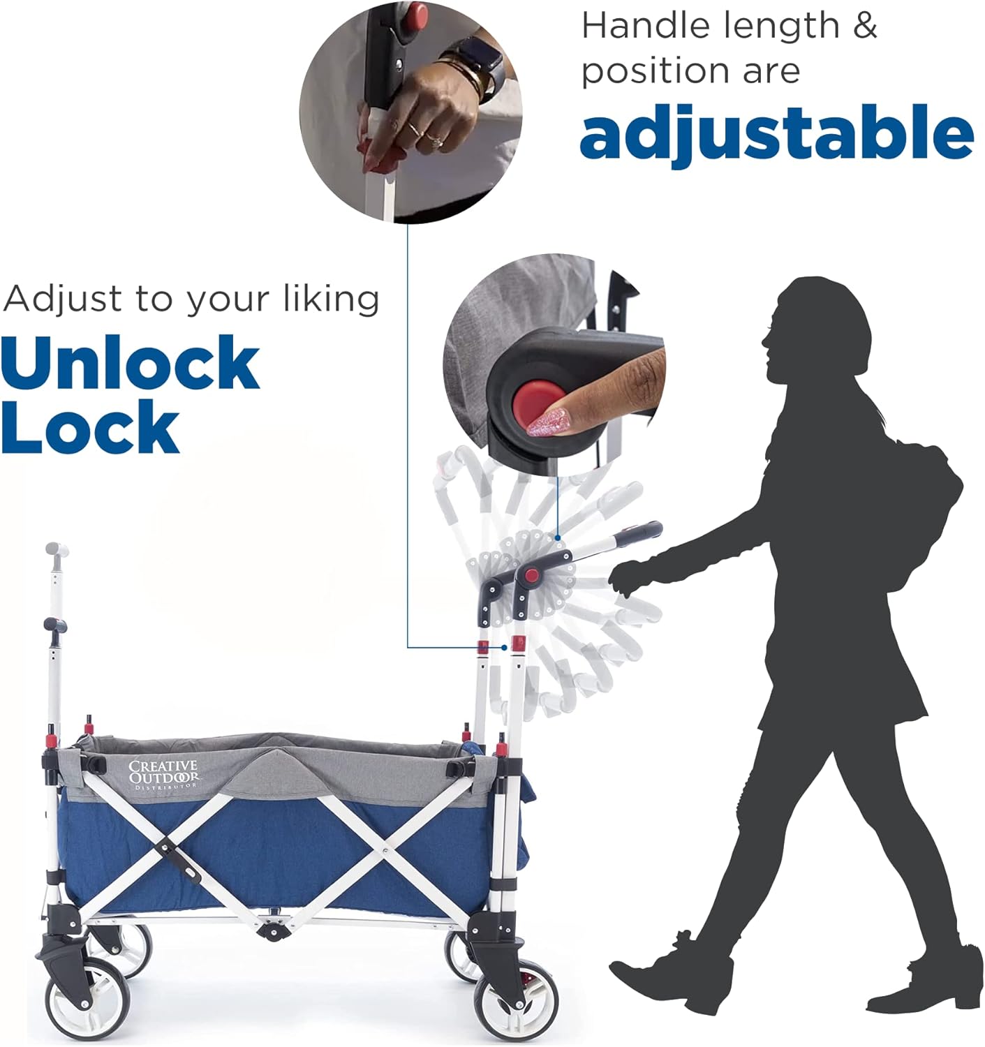 Creative Outdoor Push Pull Stroller Wagon for Kids,150lbs Weight Capacity, Collapsible Folding Cart with Canopy, Silver Series Plus, Beach, Park, Garden & Tailgate (Blue/Gray)