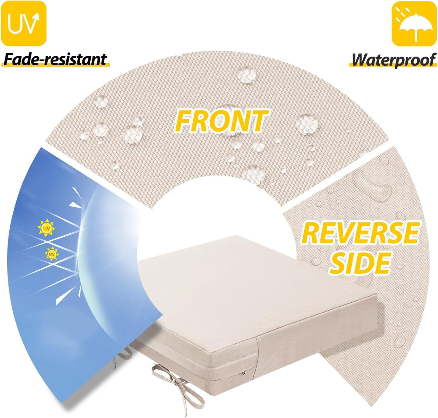 AAAAAcessories Outdoor Seat Cushions for Chairs, Waterproof, Fade-Resistant Patio Furniture Replacement Cushions, 19" x 19" x 3", Set of 2, Khaki Beige