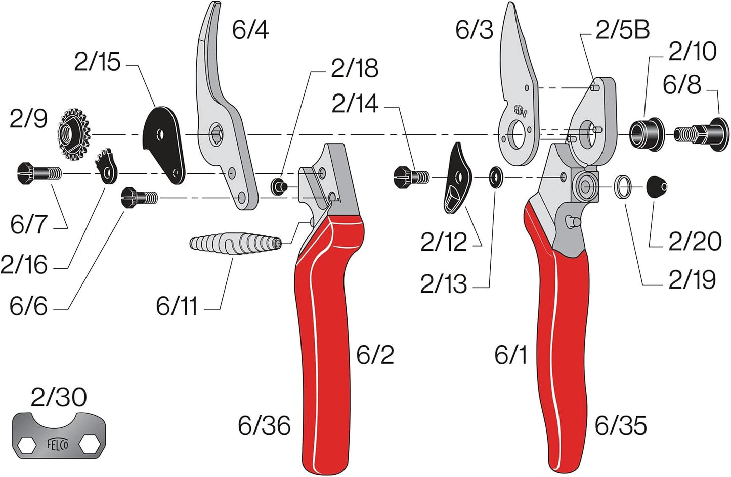 Felco F6 Pruning Shears – 7.7" Swiss-Made Garden Clippers for Medium Hands | Hand Pruners for Gardening | Garden Tool Cutter with Precision Bypass Blade, Forged Aluminum Handles, Replaceable Parts